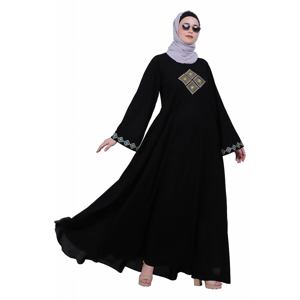 Emirates Umbrella abaya with embroidery work-Black