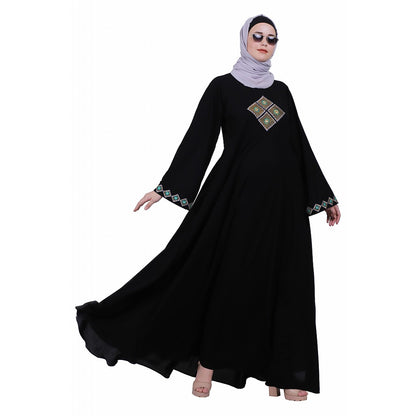 Emirates Umbrella abaya with embroidery work-Black