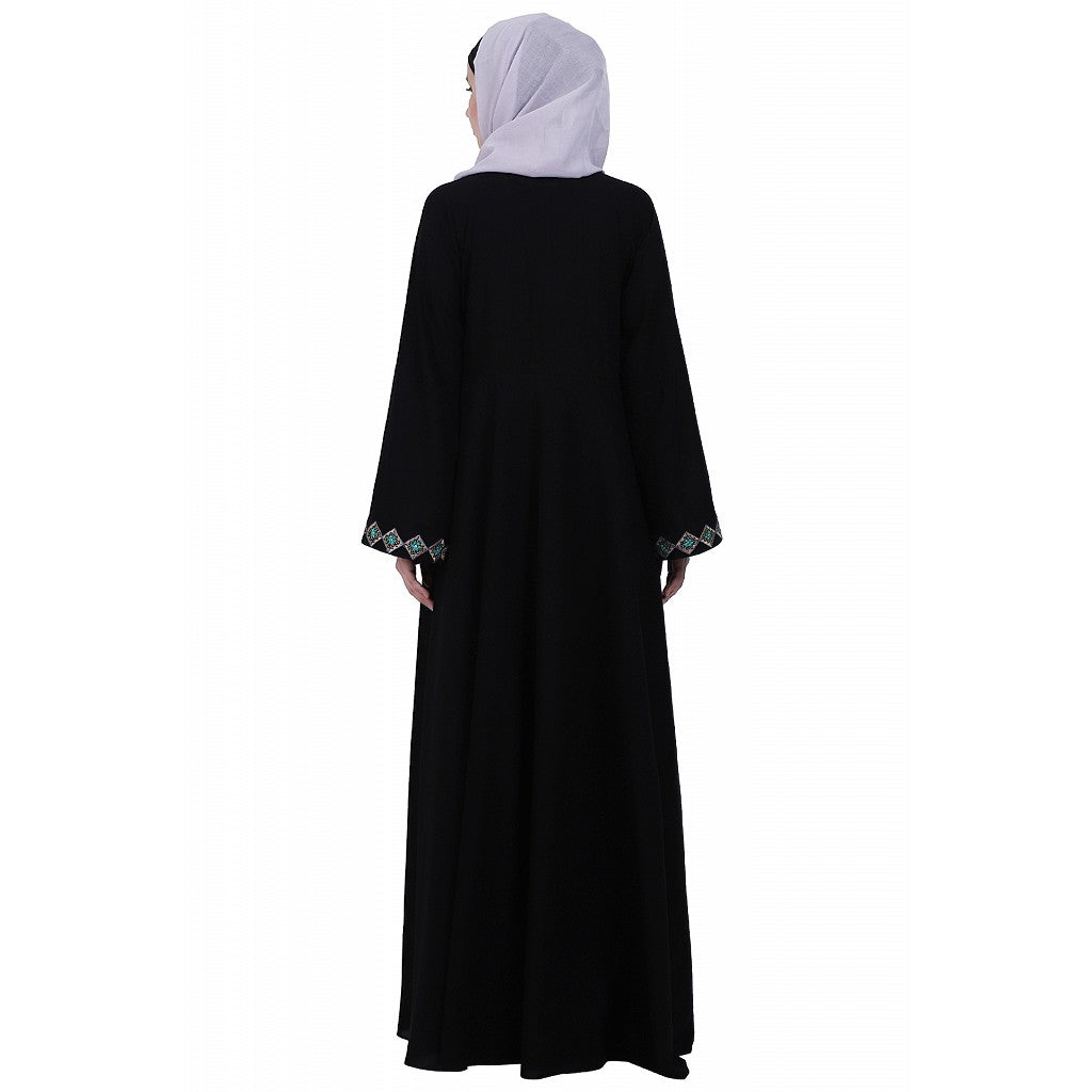 Emirates Umbrella abaya with embroidery work-Black