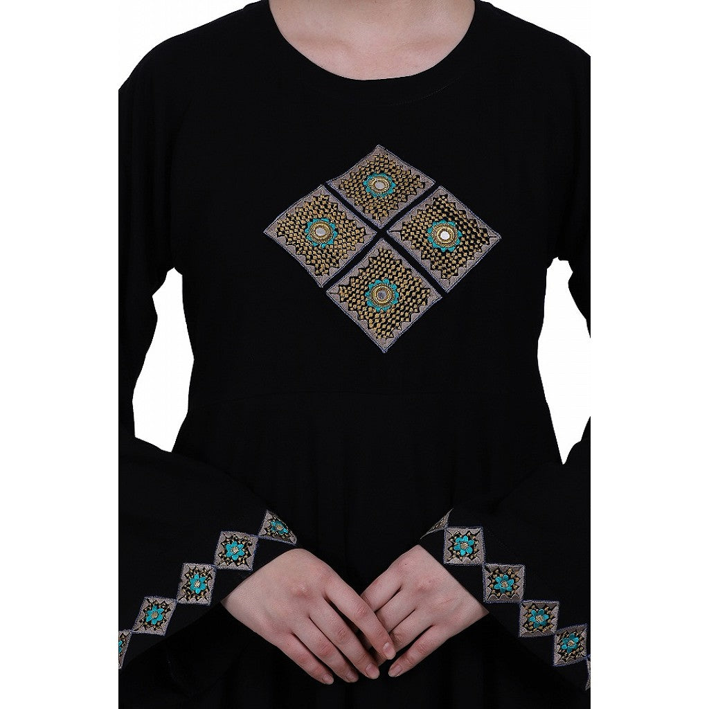Emirates Umbrella abaya with embroidery work-Black
