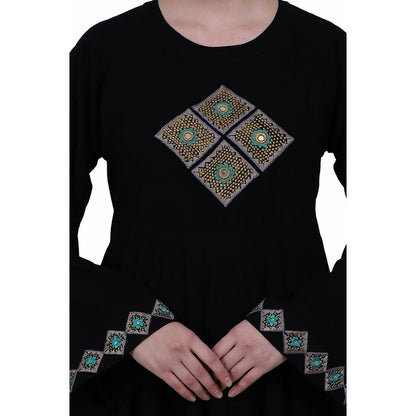 Emirates Umbrella abaya with embroidery work-Black