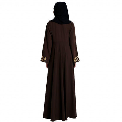 Umbrella abaya with golden embroidery work - Coffee Brown