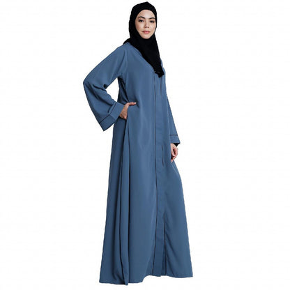 Front open abaya with piping work- French Blue
