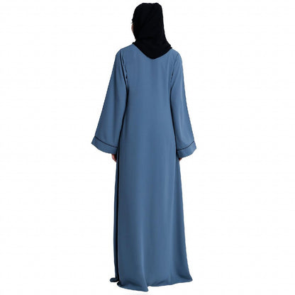 Front open abaya with piping work- French Blue