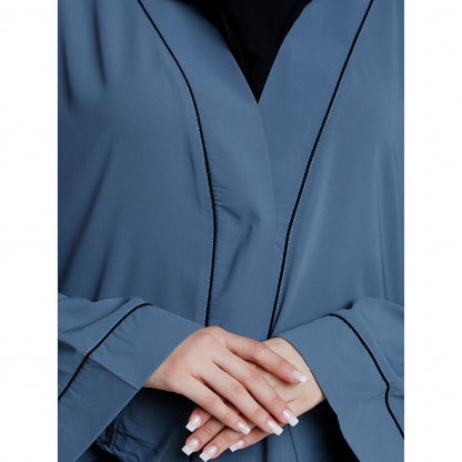 Front open abaya with piping work- French Blue