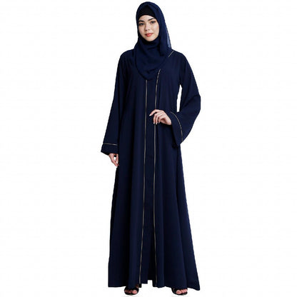 Front open abaya with piping work- Navy Blue