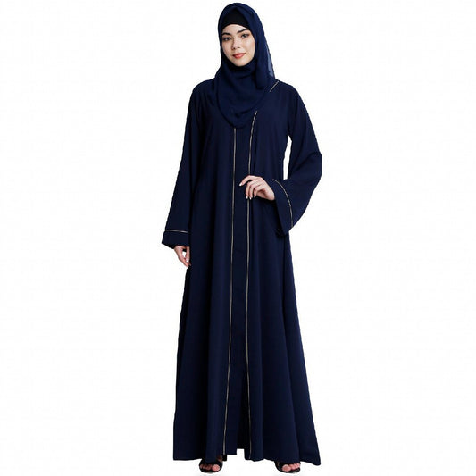 Front open abaya with piping work- Navy Blue