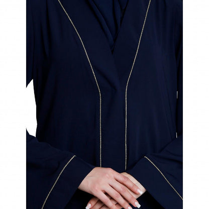 Front open abaya with piping work- Navy Blue