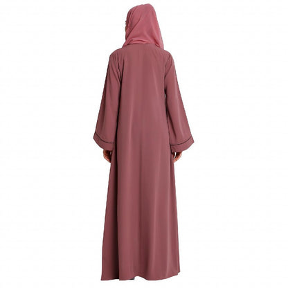 Front open abaya with piping work- Puce Pink