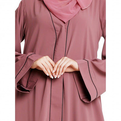 Front open abaya with piping work- Puce Pink
