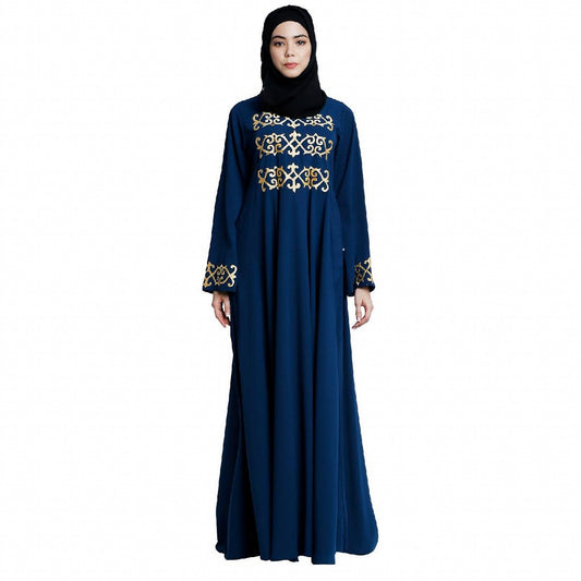 Umbrella abaya with golden embroidery work - Teal