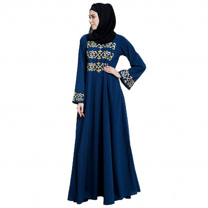 Umbrella abaya with golden embroidery work - Teal