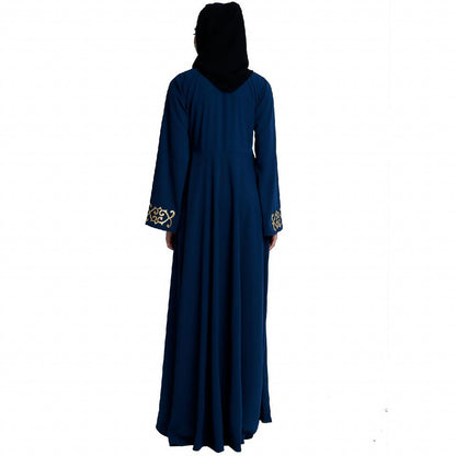 Umbrella abaya with golden embroidery work - Teal