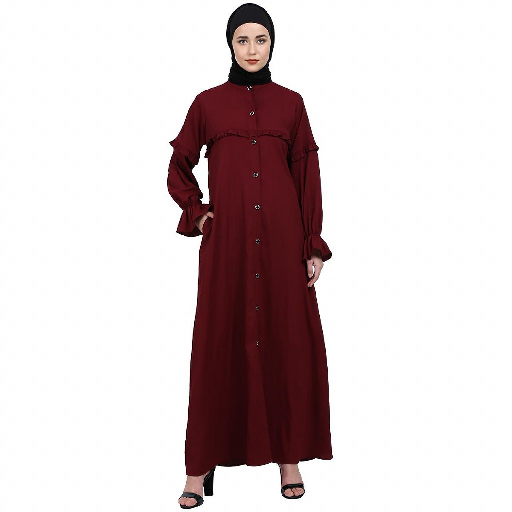 Abaya online- Buy front open frilled abaya at lihaaj.com in USA