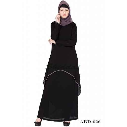 C Cut Abaya- Black