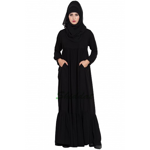 Designer abaya with Pintucks- Black