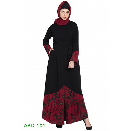 Front open abaya with printed panel