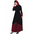 Front open abaya with printed panel Front open abaya with printed panel