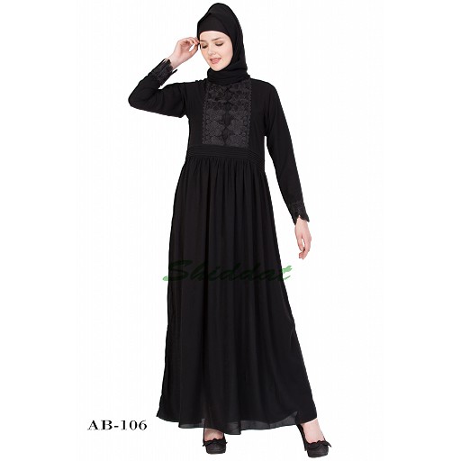 Frock Style Abaya with embroidery - Black