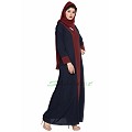 Long Cardigan front open abaya- Blue-Maroon Long Cardigan front open abaya- Blue-Maroon