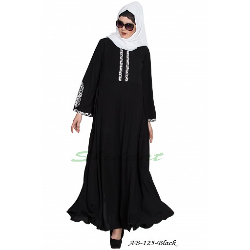 Umbrella cut abaya with Embroidery- Black