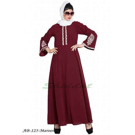 Umbrella cut abaya with Embroidery- Maroon