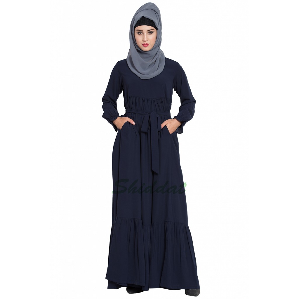 Front Open Abaya - Buy Designer abaya with Pintucks- Navy Blue at www...