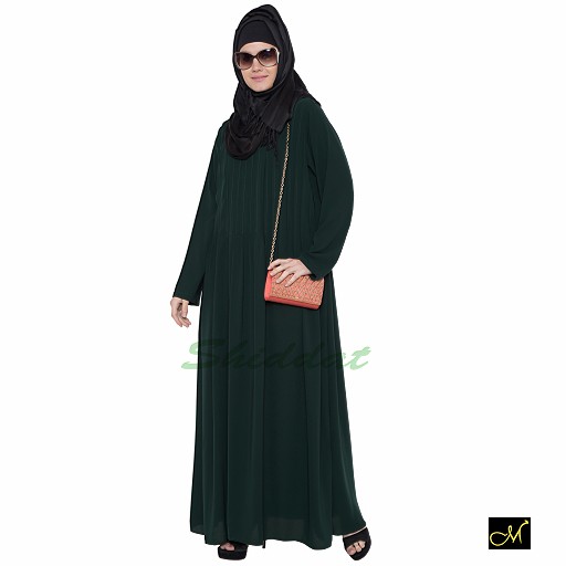 Pin-tuck abaya in Dark Green color