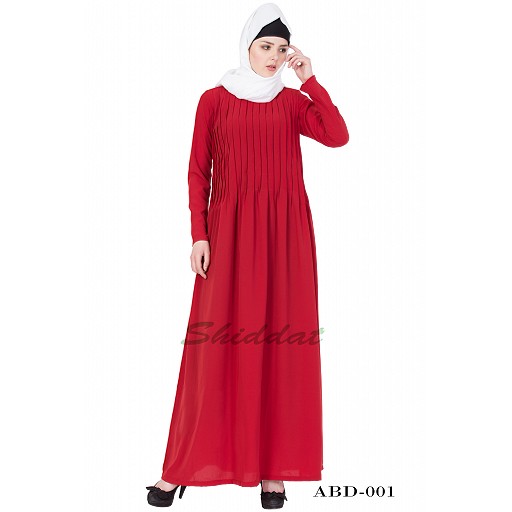 Designer abaya with pintuck- red