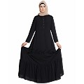 Frilled abaya dress with pintucks- black Frilled abaya dress with pintucks- black