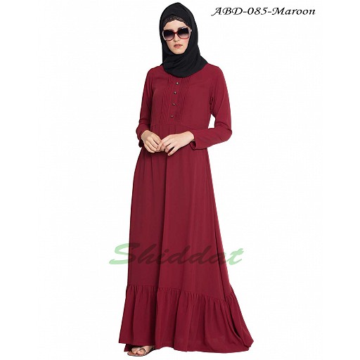 Frilled abaya dress with pintucks- maroon