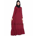Frilled abaya dress with pintucks- maroon Frilled abaya dress with pintucks- maroon