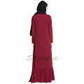 Frilled abaya dress with pintucks- maroon Frilled abaya dress with pintucks- maroon