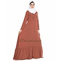 Frilled abaya dress with pintucks- rust