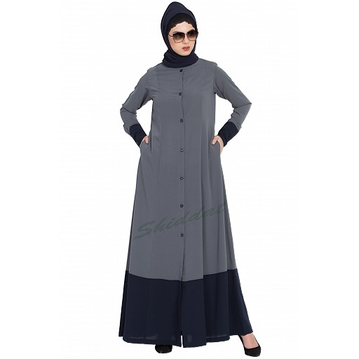 Front open casual abaya- grey-blue