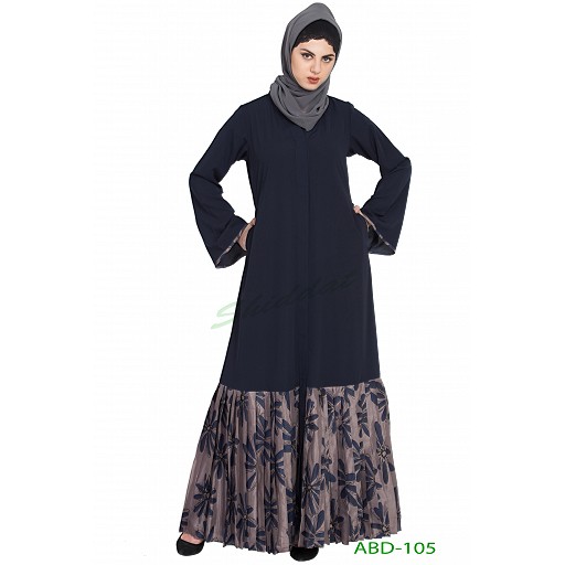 Front open Dress abaya- blue-grey