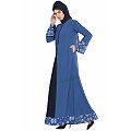 Casual abaya with floral borders- True Blue Casual abaya with floral borders- True Blue
