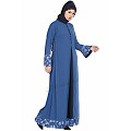 Casual abaya with floral borders- True Blue Casual abaya with floral borders- True Blue