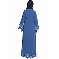 Casual abaya with floral borders- True Blue Casual abaya with floral borders- True Blue