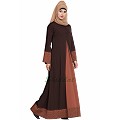 Casual abaya with floral borders- brown-rust Casual abaya with floral borders- brown-rust
