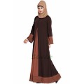 Casual abaya with floral borders- brown-rust Casual abaya with floral borders- brown-rust