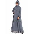 Designer double layered abaya- Grey