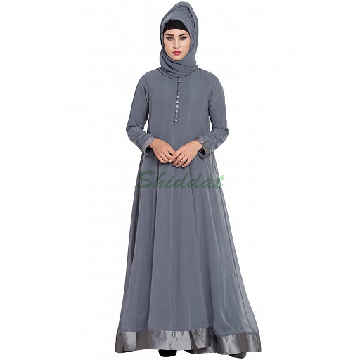 Designer double layered abaya- Grey
