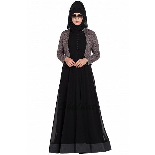 Designer double layered abaya with a Jacket combo- Black