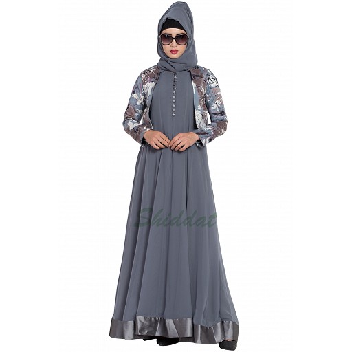 Designer double layered abaya with a jacket combo- grey