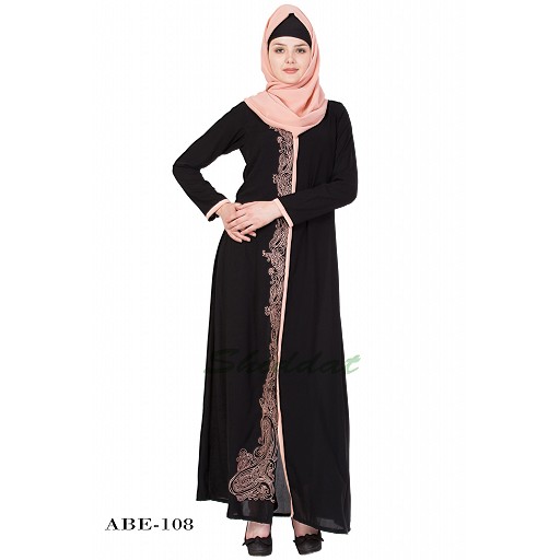 Embroidered abaya - Black & Beige