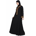 Embroidered front open abaya- Black Embroidered front open abaya- Black