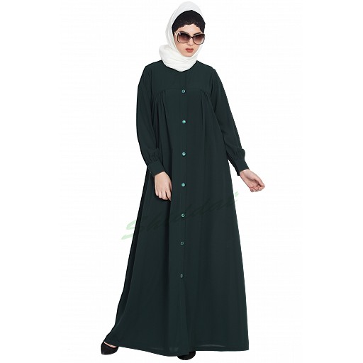 Designer Front open casual abaya- Green