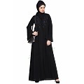 Front open abaya with embroidery work- Black Front open abaya with embroidery work- Black