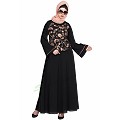 Embroidered Umbrella cut abaya- Black Embroidered Umbrella cut abaya- Black